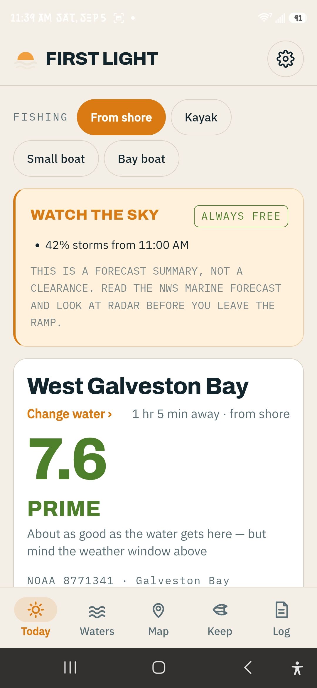 The same Today screen rendered in the light theme